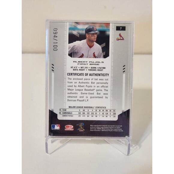 2004 Albert Pujols Leaf Certified Materials Mirror Game Bat 74/100 SP RARE Mint